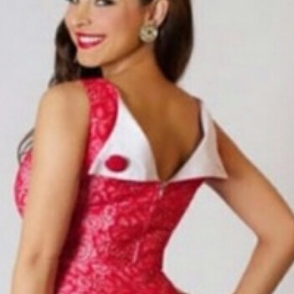 🌎 Tatyana || Megan Pencil Dress - Red Lace - Picture 4 of 5